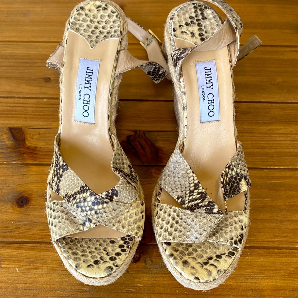 Jimmy Choo Women's Snakeskin Sandals - Cream and Brown